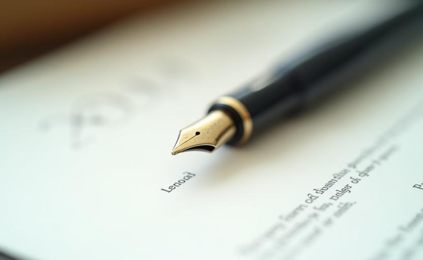 Close up of a luxury fountain pen on a legal document